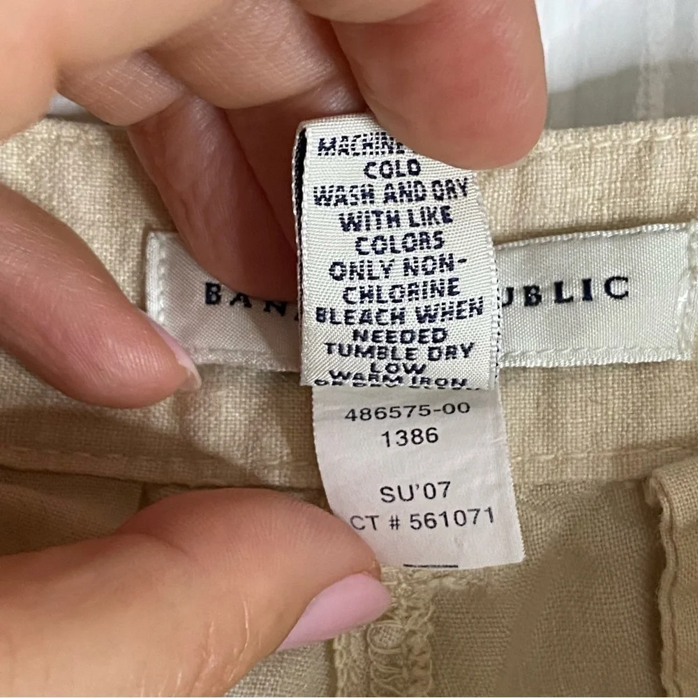 Banana Republic Sand Linen Cargo Pants Straight Leg Boho Adjustable Length size2